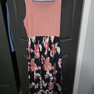 Floral Sleeveless Dress - Pink and Black